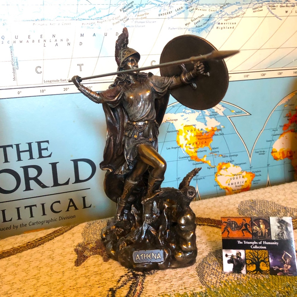 Athena Greek legend woman warrior figure with owl metal resin handcrafted NIB